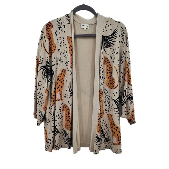 Anthropologie Sweaters - Anthropologie Beige Cardigan with Orange Leopard Print
